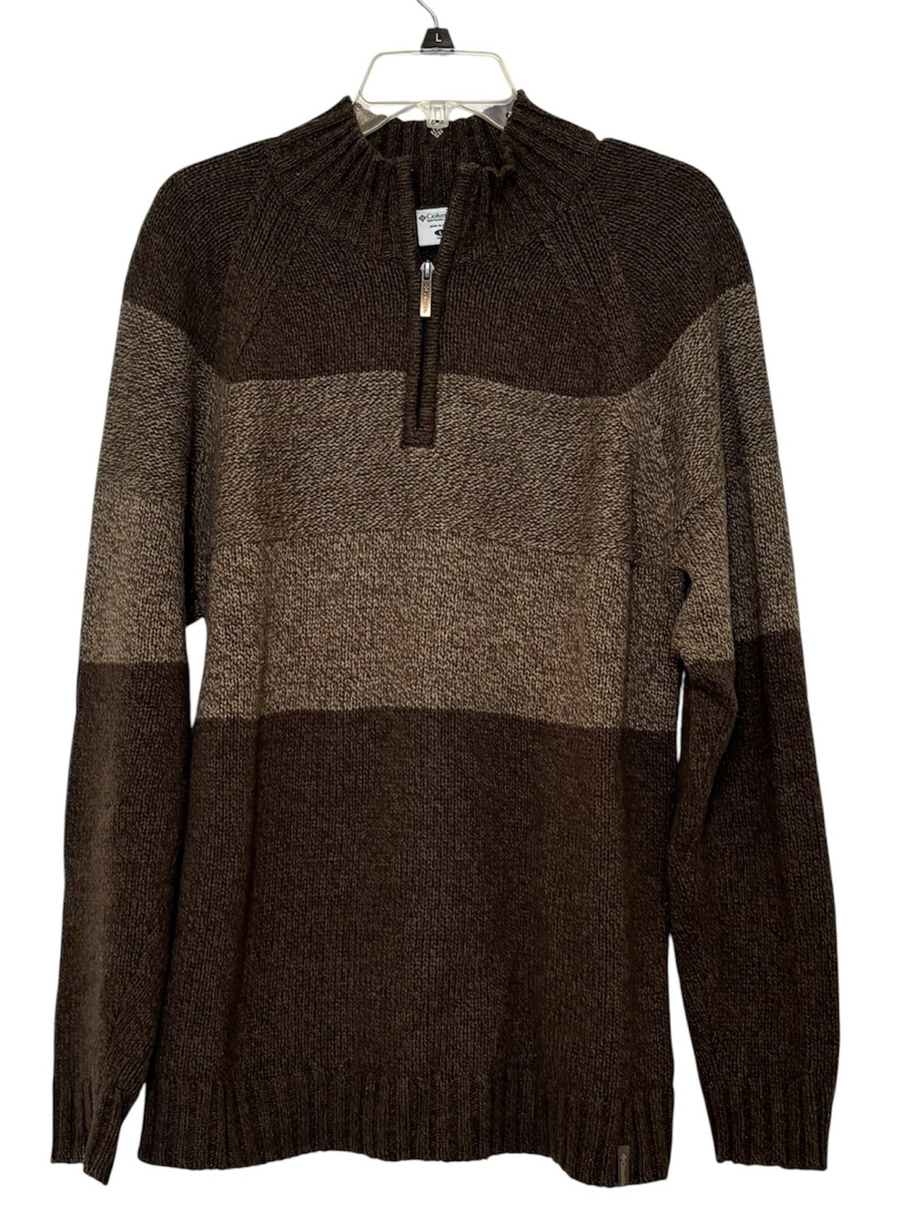 COLUMBIA Men’s Wool Blend Brown Zippered Pullover Sweater Size Large